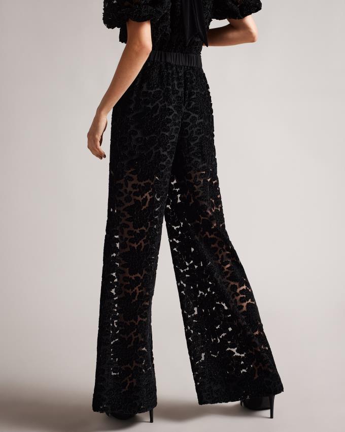 Pantalon Ted Baker Velvet Devoré Wide Leg Noir Femme | RKU-07884036